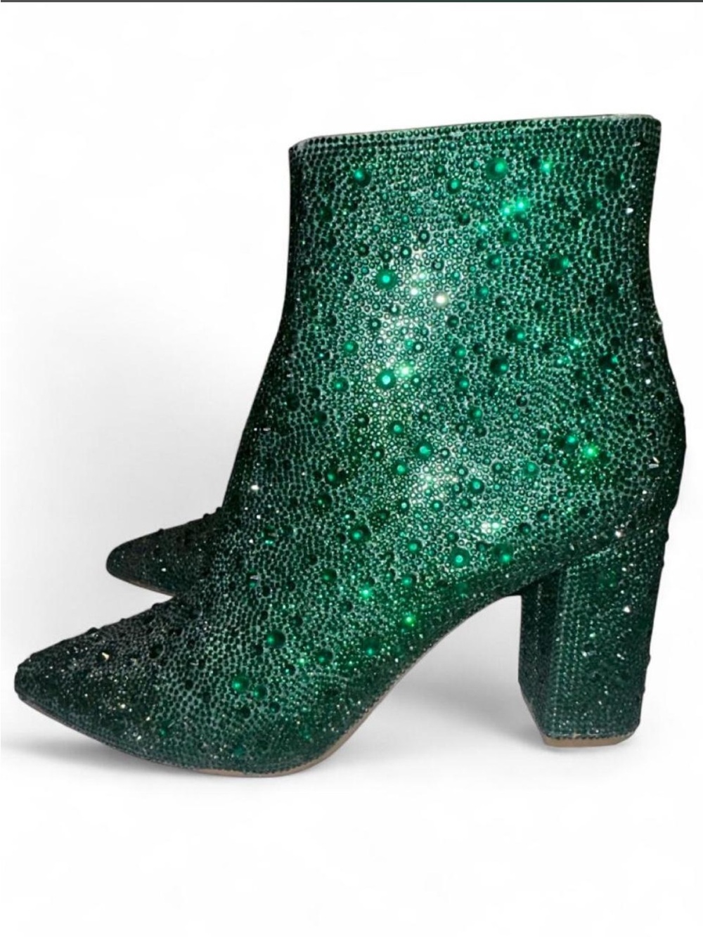 Betsey Johnson Cady Emerald Crystal Embellished Pointed Toe Ankle Boots 8